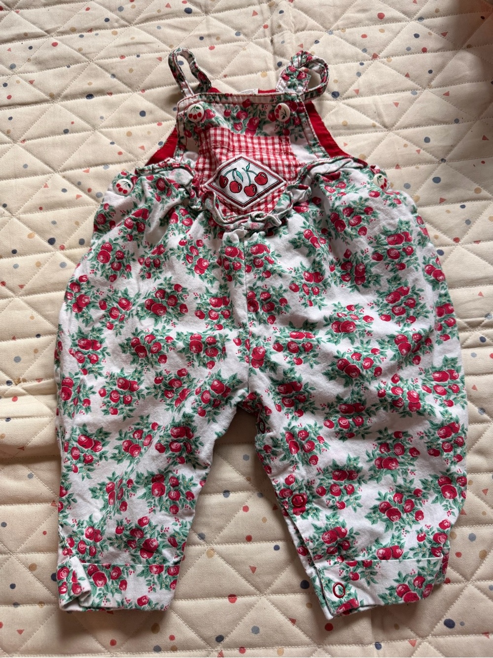Vintage baby Floral Cherry Print Overalls - Red